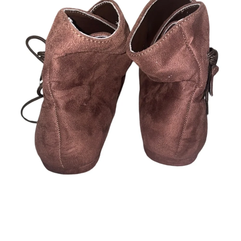 Funtasma Renaissance Brown Lace Ankle Strap Over Slip On Boots Sz S Bal Man Made